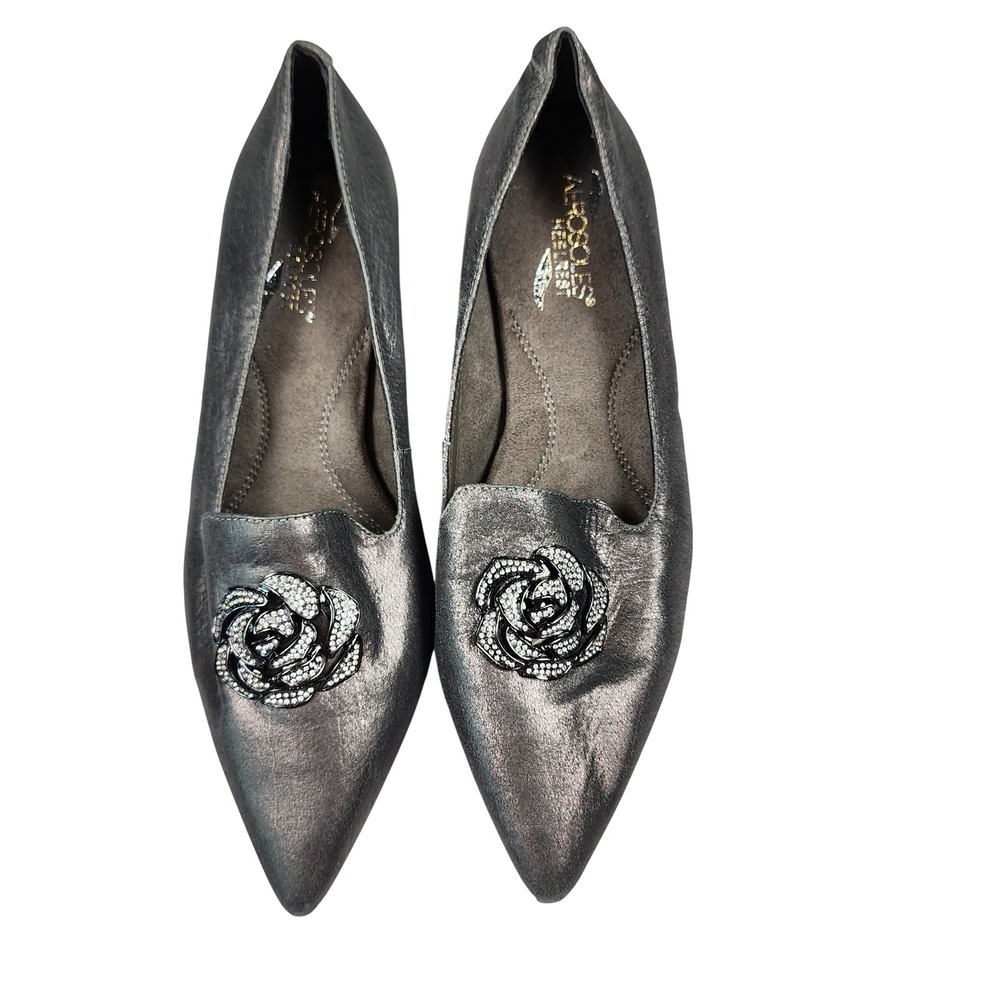 Aerosoles Best Dressed Metallic Pewter Leather Rose Rhinestone Kitten Heels 10M - Picture 2 of 9